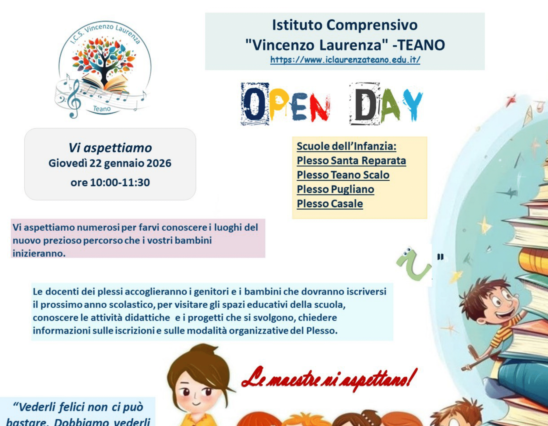 Locandina open day infanzia con visita nei plessi 22.01.2026 (1)